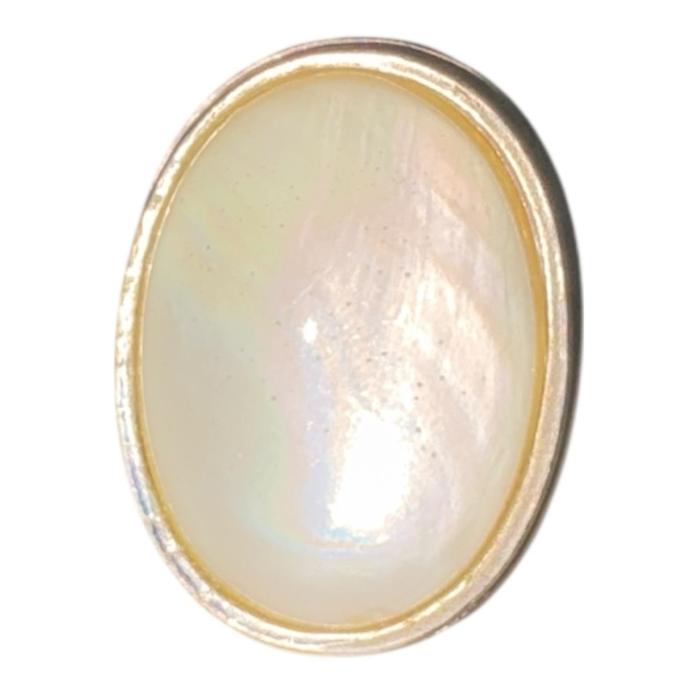 Vintage Glass Cabochon Mother of Pearl Ring Silver Tone Statement J43